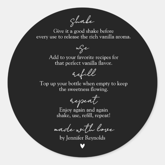 Homemade Vanilla Extract black Use Refill Repeat Classic Round Sticker (Front)