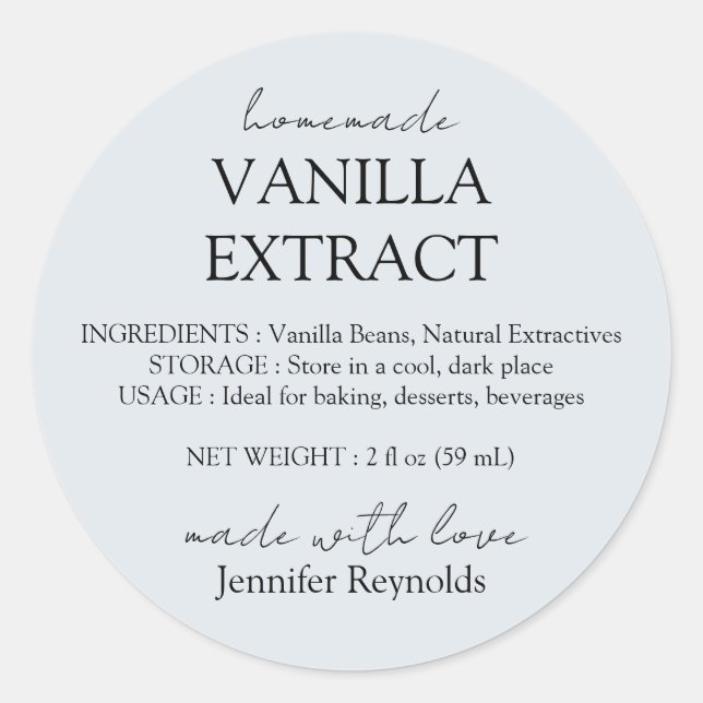 Homemade Vanilla Extract blue grey Instructions Classic Round Sticker (Front)