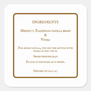 Homemade Vanilla Extract Bottle Ingredients Labels