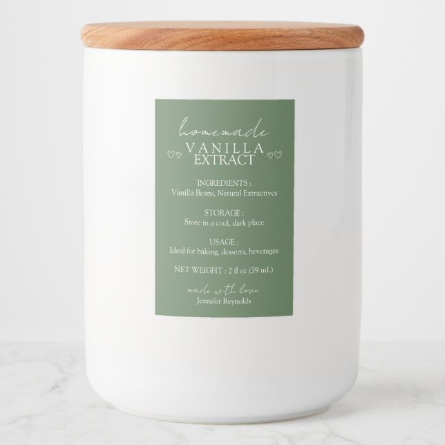 Homemade Vanilla Extract Instruction green Food Label (Front)