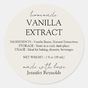 Homemade Vanilla Extract ivory beige Instructions Classic Round Sticker