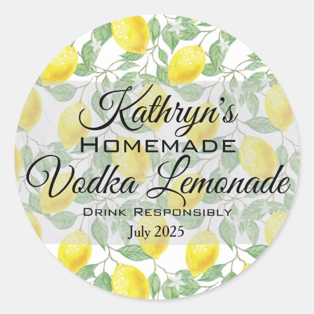 Homemade Vodka Lemonade  Classic Round Sticker (Front)