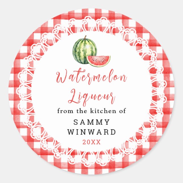 Homemade Watermelon Liqueur Bottle Label (Front)