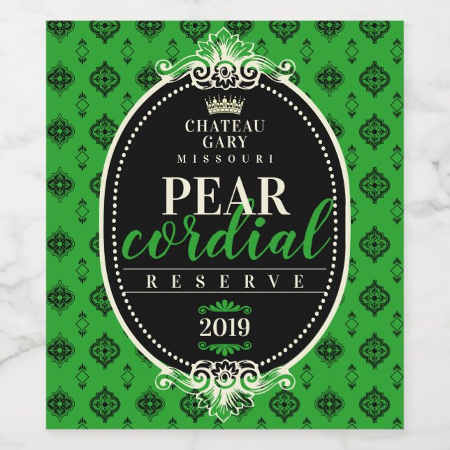 Homemade wine damask ornate wedding personalised label (Single Label)