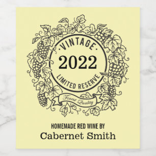 Homemade Wine Personalised Vintage Grapevine  Wine Label