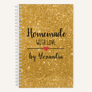 Homemade with gold glitter recipe notebook