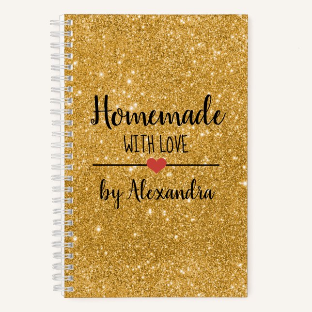 Homemade with gold glitter recipe notebook (Front)