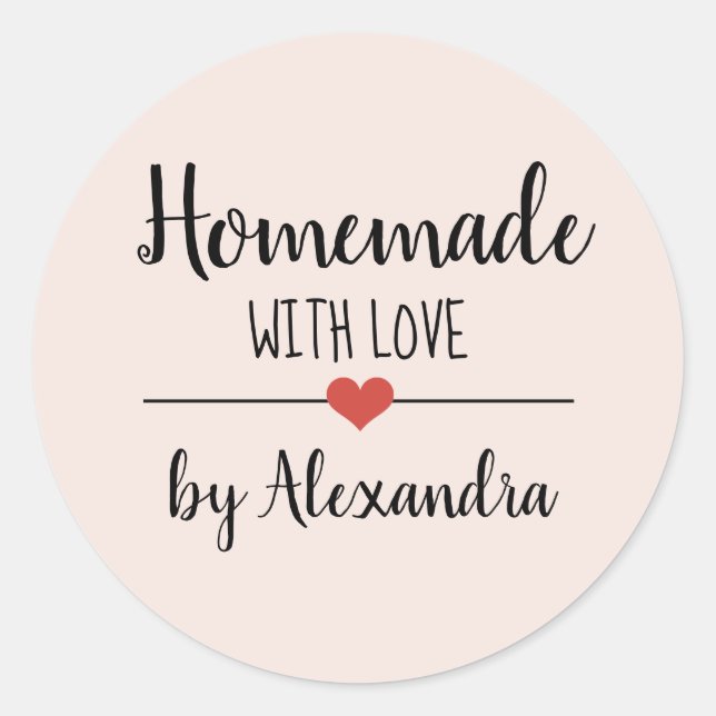 Homemade with love blush pink script custom   classic round sticker (Front)