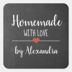 Homemade with love chalkboard script custom classi square sticker