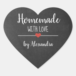 Homemade with love chalkboard script name heart sticker
