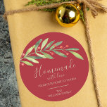 Homemade with Love Christmas Classic Round Sticker<br><div class="desc">Create stickers for holiday gifts,  party favours,  invitation envelopes and more featuring modern,  elegant greenery and berries with your message in chic lettering. MATCHING items in our store.</div>