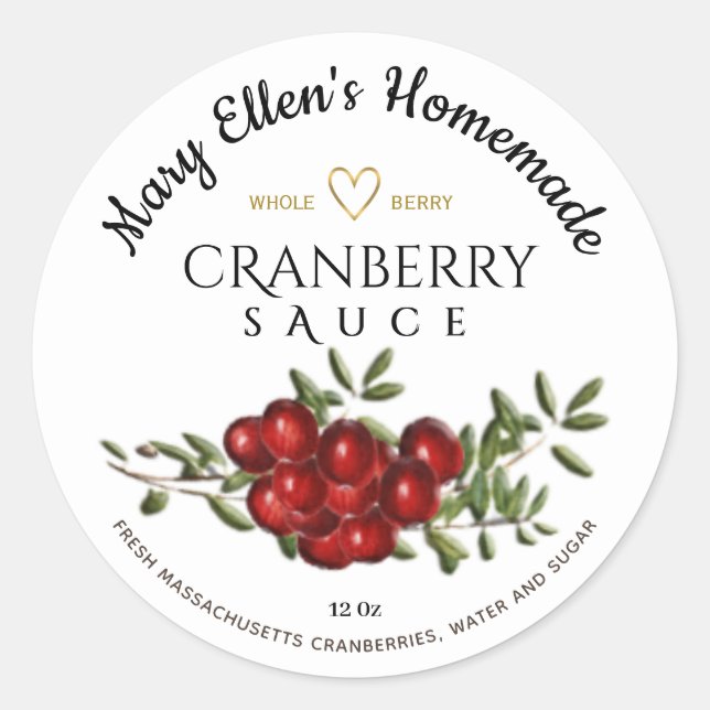 Homemade WITH LOVE Cranberry Sauce Label (Front)