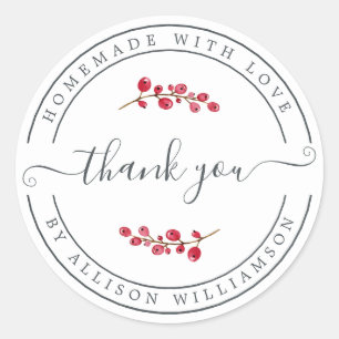 Homemade With Love Cranberry Sprig Thank You Classic Round Sticker