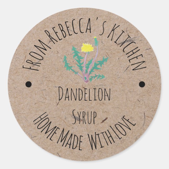 Homemade with love Dandelion Syrup Label (Front)