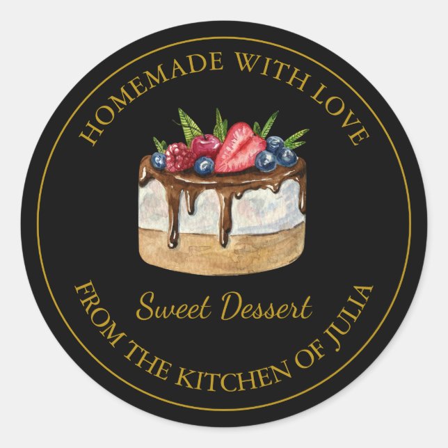 Homemade with love Dessert Cake  Label | Black (Front)
