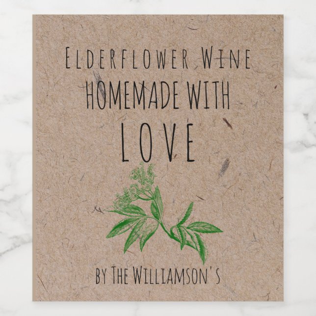 Homemade with Love Elderflower Wine Kraft Paper Label (Single Label)