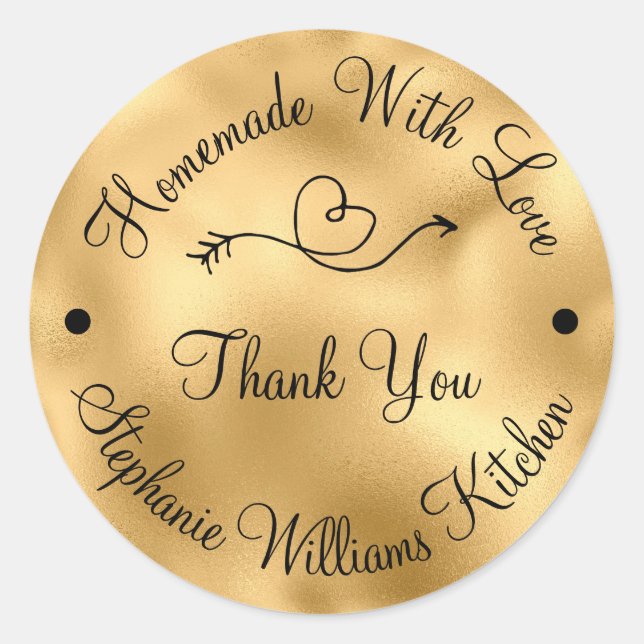 Homemade with Love | Faux Gold Thank You Classic Round Sticker (Front)