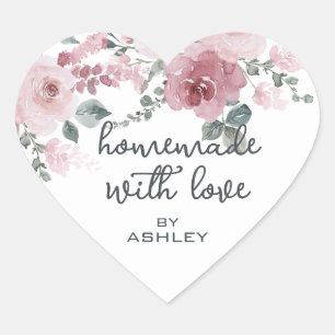 Homemade with Love Floral Rose Heart Sticker
