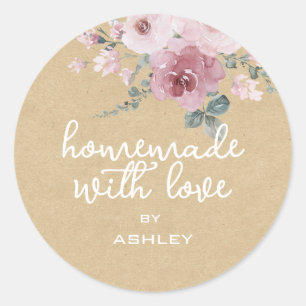 Homemade with Love Floral Rose Kraft Paper Gift Classic Round Sticker