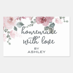 Homemade with Love Floral Rose Rectangular Sticker