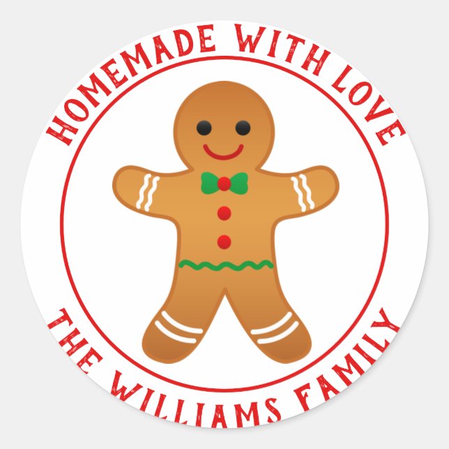 Homemade with Love - Gingerbread Man Christmas  Classic Round Sticker (Front)