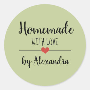 Homemade with love green script custom   classic round sticker