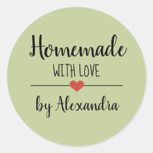 Homemade with love green script custom   classic round sticker