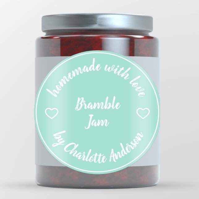 Homemade with Love |  Heart Modern Jam Mint Green Classic Round Sticker (Creator Uploaded)