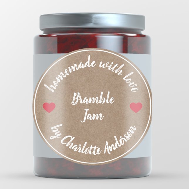Homemade with Love | Jam Canning Kraft Red Heart Classic Round Sticker (Creator Uploaded)