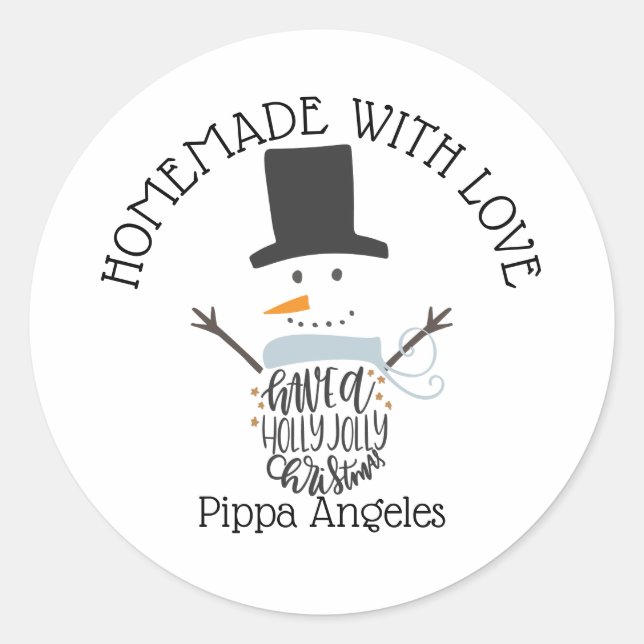 Homemade with Love Jolly Snowman baking labels (Front)