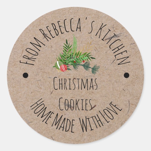 Homemade with Love Kraft Paper | Christmas Cookies Classic Round Sticker (Front)