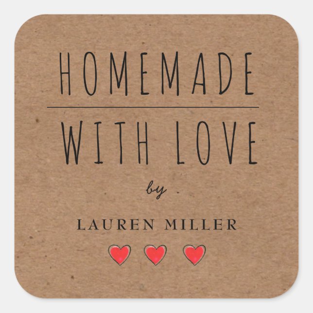 HOMEMADE with LOVE Kraft paper Square Sticker (Front)
