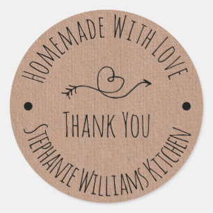Homemade with Love Kraft Paper Thank You Classic Round Sticker