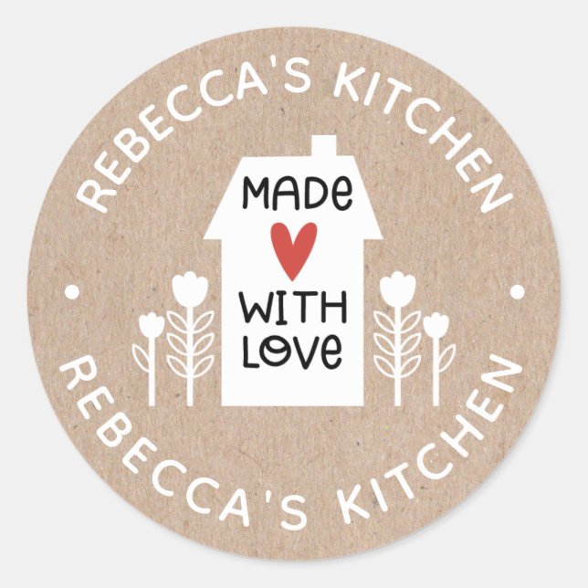 Homemade With Love Kraft Personalised Classic Round Sticker (Front)