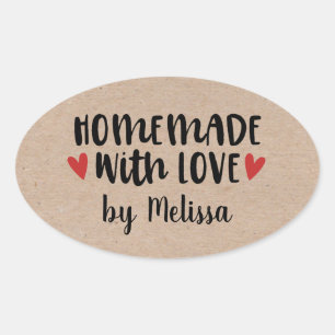 Homemade With Love Kraft Personalised Oval Sticker