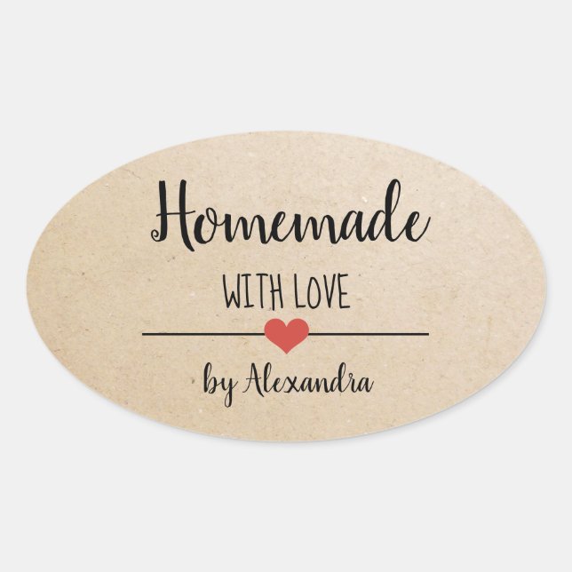 Homemade with love kraft personalised oval sticker (Front)