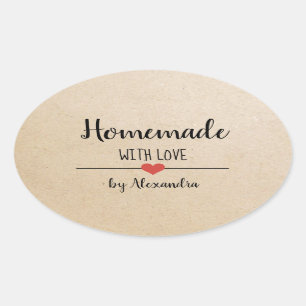 Homemade with love kraft personalised oval sticker