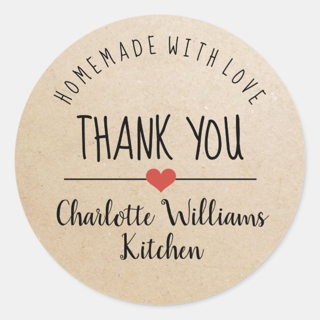 Homemade with love kraft thank you classic round s sticker (Front)