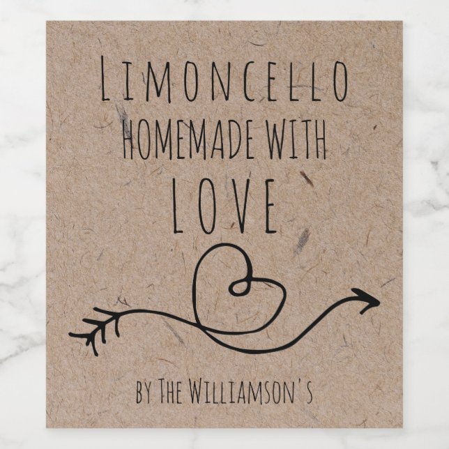 Homemade with Love Limoncello Kraft Paper Wine Label (Single Label)