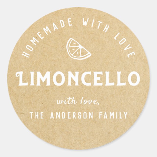 Homemade with Love Limoncello Modern Kraft Classic Round Sticker (Front)