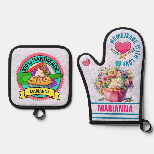 Homemade With Love  Oven Mitt & Pot Holder Set (Front)