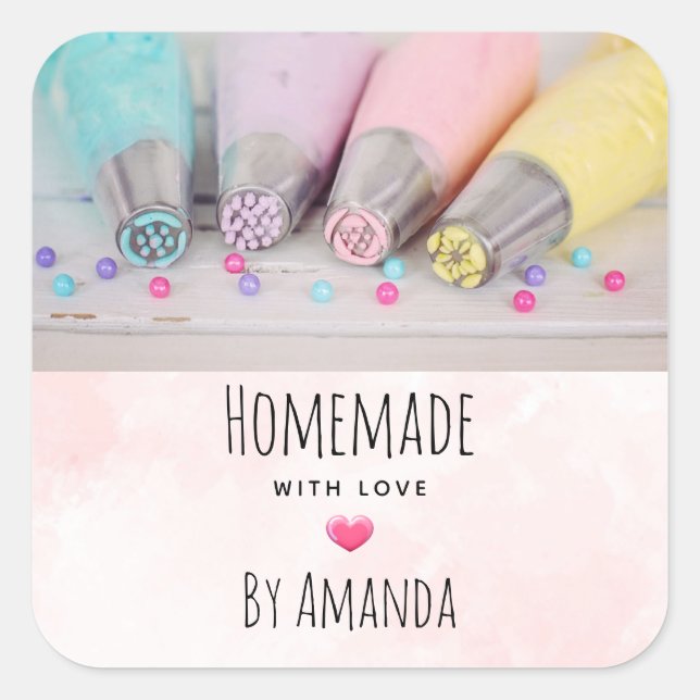 Homemade with Love Pastel Cake Decorating Tools Square Sticker (Front)