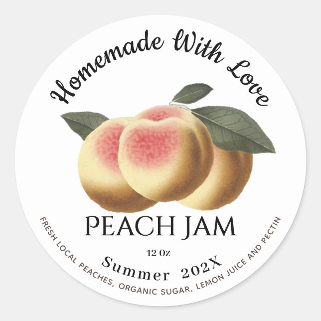 Homemade With Love Peach Jam Summer 202X Classic C Round Sticker (Front)