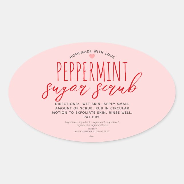 Homemade With Love Peppermint Sugar Scrub Custom Oval Sticker (Front)