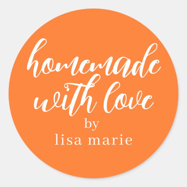 Homemade with Love Personalised Bright Orange Gift Classic Round Sticker (Front)