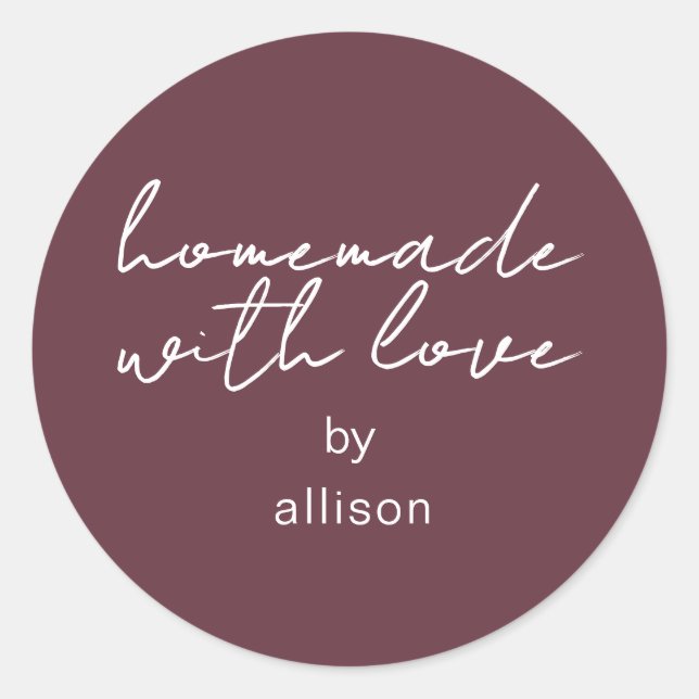 Homemade with Love Personalised Burgundy Gift Classic Round Sticker (Front)