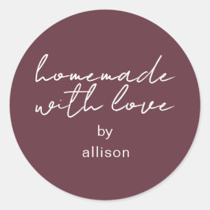 Homemade with Love Personalised Burgundy Gift Classic Round Sticker