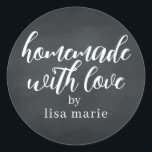 Homemade with Love Personalised Chalkboard Gift Classic Round Sticker<br><div class="desc">Rustic and modern personalised homemade with love sticker feautures stylish handwritten script calligraphy on a chalkboard background. Perfect for all your homemade gifts! Simply add your name to the label. Exclusively designed for you by Happy Dolphin Studio!</div>