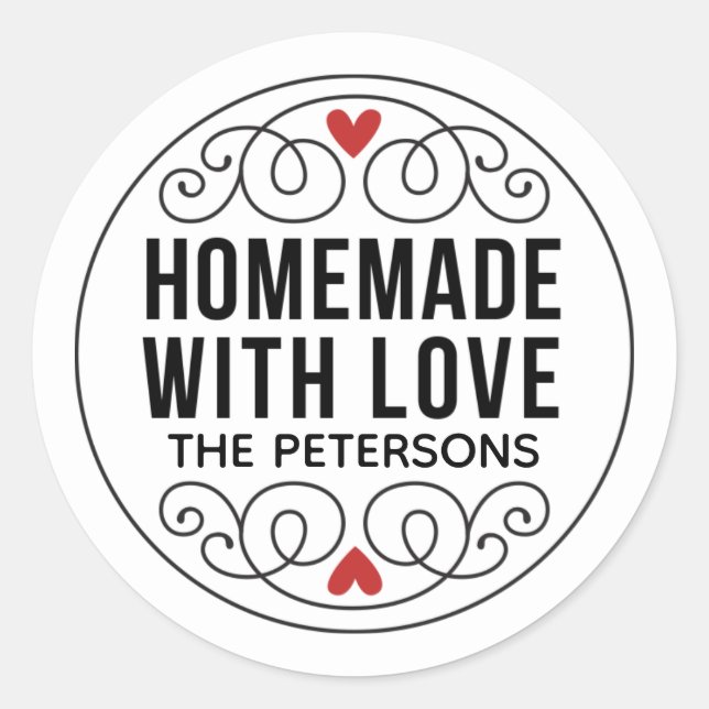 Homemade With Love Personalised Classic Round Sticker (Front)