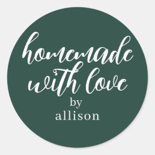 Homemade with Love Personalised Dark Green Gift Classic Round Sticker